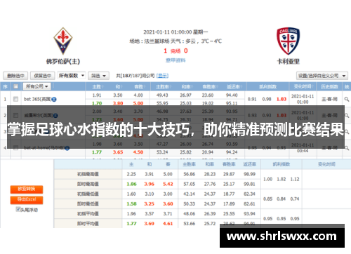 掌握足球心水指数的十大技巧，助你精准预测比赛结果